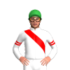 WHITE, RED RIGHT SASH, WHITE SLEEVES, RED DOUBLE ARMBAND, Green cap