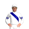 WHITE, NAVY RIGHT SASH, NAVY DOUBLE ARMBANDS, White cap