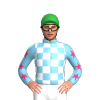 SKY BLUE, WHITE CHECKS, SKY BLUE SLEEVES, PINK STARS, Green cap