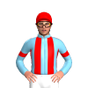 SKY BLUE, RED STRIPES, SKY BLUE SLEVEES, RED ARMBANDS, Red cap