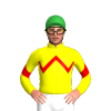 YELLOW, RED ZIGZAG CHEVRON, YELLOW SLEEVES, RED CHEVRON, Green cap
