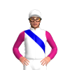 WHITE, MEDIUM BLUE RIGHT SASH, MAGENTA SLEEVES, White cap