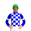 WHITE, MEDIUM BLUE CHECK, MEDIUM BLUE SLEEVES,WHITE ARMBAND, MEDIUM BLUE COLLAR, Green cap