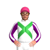 WHITE, GREEN CROSSED SASHES, PURPLE SLEEVES, WHITE STRIPE, Pink cap