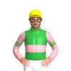 GREEN, LIGHT PINK DOUBLE BAND, LIGHT PINK SLEEVES, GREEN DOUBLE ARMBAND, Yellow cap