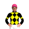 BLACK, YELLOW DIAMOND CHECKS, BLACK SLEEVES, YELLOW ARMBANDS, Pink cap