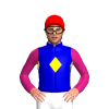 MEDIUM BLUE, YELLOW DIAMOND BAND, MAGENTA SLEEVES, Red cap
