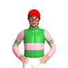 GREEN, LIGHT PINK DOUBLE BAND, LIGHT PINK SLEEVES, GREEN DOUBLE ARMBAND, Red cap