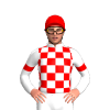 WHITE, RED CHECKS, WHITE SLEEVES, RED ARMBANDS, Red cap