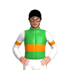 GREEN, ORANGE DOUBLE BAND, WHITE SLEEVES,ORANGE ARMBANDS, Black cap