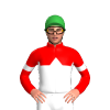 RED, WHITE HALVES, WHITE DIAMOND BAND, RED SLEEVES, WHITE ARMBANDS, Green cap