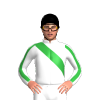 WHITE, GREEN RIGHT SASH, WHITE SLEEVES, GREEN STRIPE, Black cap