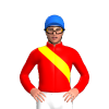 RED, YELLOW RIGHT SASH, Blue cap