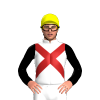 WHITE, FIREBRICK CROSSED SASHES, BLACK SLEEVES, Yellow cap