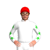 WHITE,LIME GREEN FIVE STARS, WHITE SLEEVES, LIME GREEN STARS, Red cap