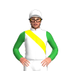 WHITE,YELLOW RIGHT SASH,GREEN SLEEVES, White cap