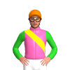 HOT PINK, YELLOW RIGHT SASH, LIME GREEN SLEEVES, Orange cap