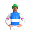 BLUE, WHITE DOUBLE BANDS, WHITE SLEEVES, HOT PINK ARMBANDS, Green cap