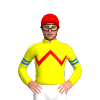 YELLOW, RED  ZIGZAG CHEVRON, YELLOW SLEEVES, BLUE DOUBLE ARMBANDS, Red cap