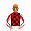 RED, BLACK CHECK, RED SLEEVES, WHITE STRIPES, Orange cap