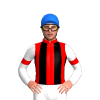 RED,BLACK STRIPES,WHITE SLEEVES,RED ARMBANDS, Blue cap