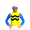 YELLOW, BLACK TWO ZIGZAG CHEVRON, BLUE SLEEVES, White cap