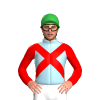LIGHT BLUE, RED CROSSED SASHES, RED SLEEVES, Green cap