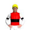 RED, BLACK DOUBLE BAND, WHITE SLEEVES, BLACK ARMBANDS, Yellow cap