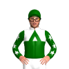 WHITE, DARK GREEN HALVED, DARK GREEN INVERTED VEE,SLEEVES,WHITE STARS, DARK GREEN CAP