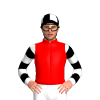 RED, WHITE FIVE STARS, WHITE SLEEVES, BLACK DIAGONAL STRIPES, BLACK CAP, WHITE QUARTERS