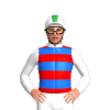 White With Blue, Red, Black, Yellow And Green Hoops, White Cap With Coloured Stripe