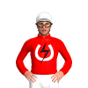 Deep Red, White Horseshoe With Black Lightning Bolt, White Cap