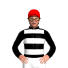Black, White Hoops, Red Cap