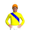 YELLOW, MEDIUM BLUE RIGHT SASH, Orange cap