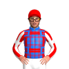BLUE, RED TARTAN, WHITE SLEEVES, RED STRIPES SLEEVES, WHITE ARMBAND, RED CAP, BLUE TARTAN