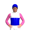 WHITE, MEDIUM BLUE HALVED, HOT PINK SLEEVES, MEDIUM BLUE CAP