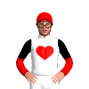 WHITE, RED HEART, RED SLEEVES, BLACK HALVED, RED CAP