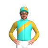 TURQUOISE ,GOLD SASH,SLEEVES, QUARTERS CAP 