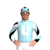 LIGHT BLUE, WHITE L,WHITE SLEEVES, BLACK DIAGONAL STRIPES, LIGHT BLUE CAP,BLACK STARS