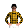 DARK GOLDENROD, BLACK TARTAN, DARK GOLDENROD, BLACK CHECKS SLEEVES, BLACK CAP, RED POM POM