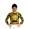 GOLD, BLACK TARTAN, GOLD, BLACK CHECKS SLEEVES, BLACK CAP, RED POM POM