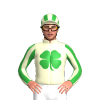 CREAM, GREEN FOUR LEAF CLOVER, CREAM & GREEN STRIPED SLEEVES & CAP