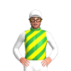 GREEN, YELLOW DIAGONAL STRIPES, WHITE SLEEVES, WHITE CAP