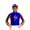 DARK BLUE, TANGERINE LIGHTNING BOLT, DARK BLUE & TANGERINE STRIPED SLEEVES & CAP