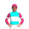 AQUA BLUE, WHITE BAND, PINK SLEEVES, WHITE ARMBANDS, PINK CAP