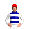 Dark Blue And White Hoops, White Sleeves, Red Cap