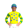Yellow, Royal Blue Spots, Green Hooped Sleeves And Cap