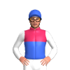 Cerise, Royal Blue Halves, White Sleeves, Royal Blue Cap