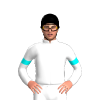White, Aqua Diamond Checked Top Half, Black And Aqua Pin Striped Band And Armbands, Black Cap