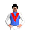 Royal Blue, Red Vee, White Sleeves, Black Cap